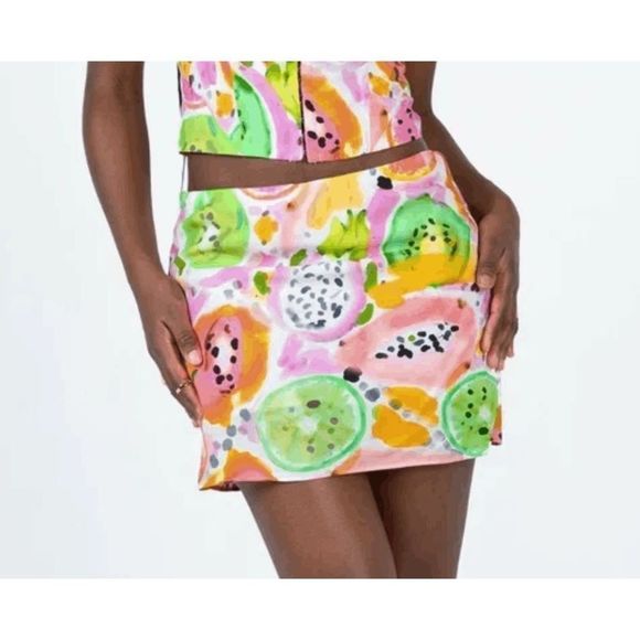 Princess Polly Pina Colada Corset Mini Skirt Set Colorful Pastel Fruits Size 8 - Picture 1 of 9